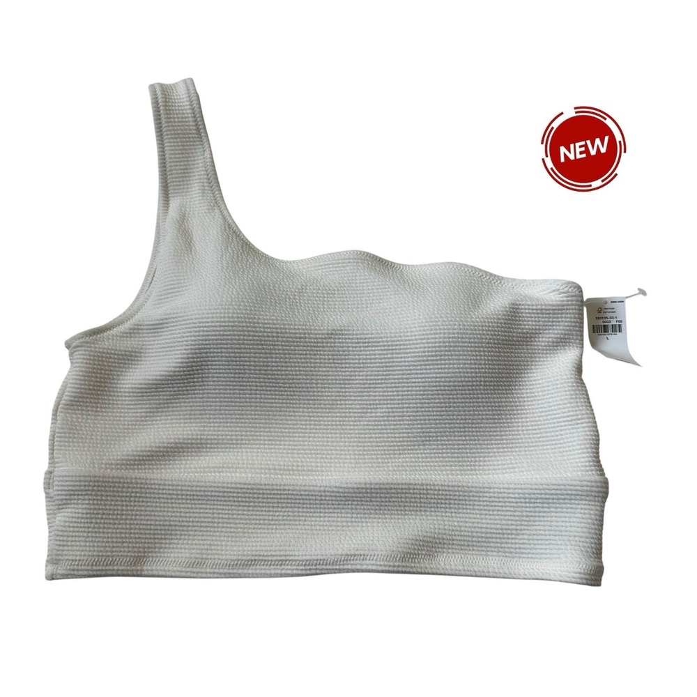 Old Navy White One Shoulder Swim Bathing Suit Bikini Top Large L Padded | 69-12
